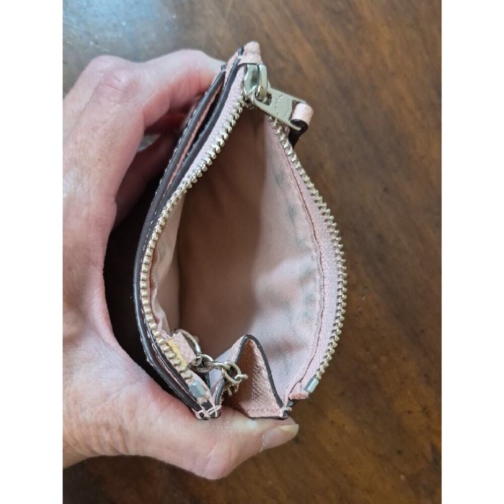 Coach Small Pink Pebbled Leather Card Holder with Keyring - Picture 6 of 14